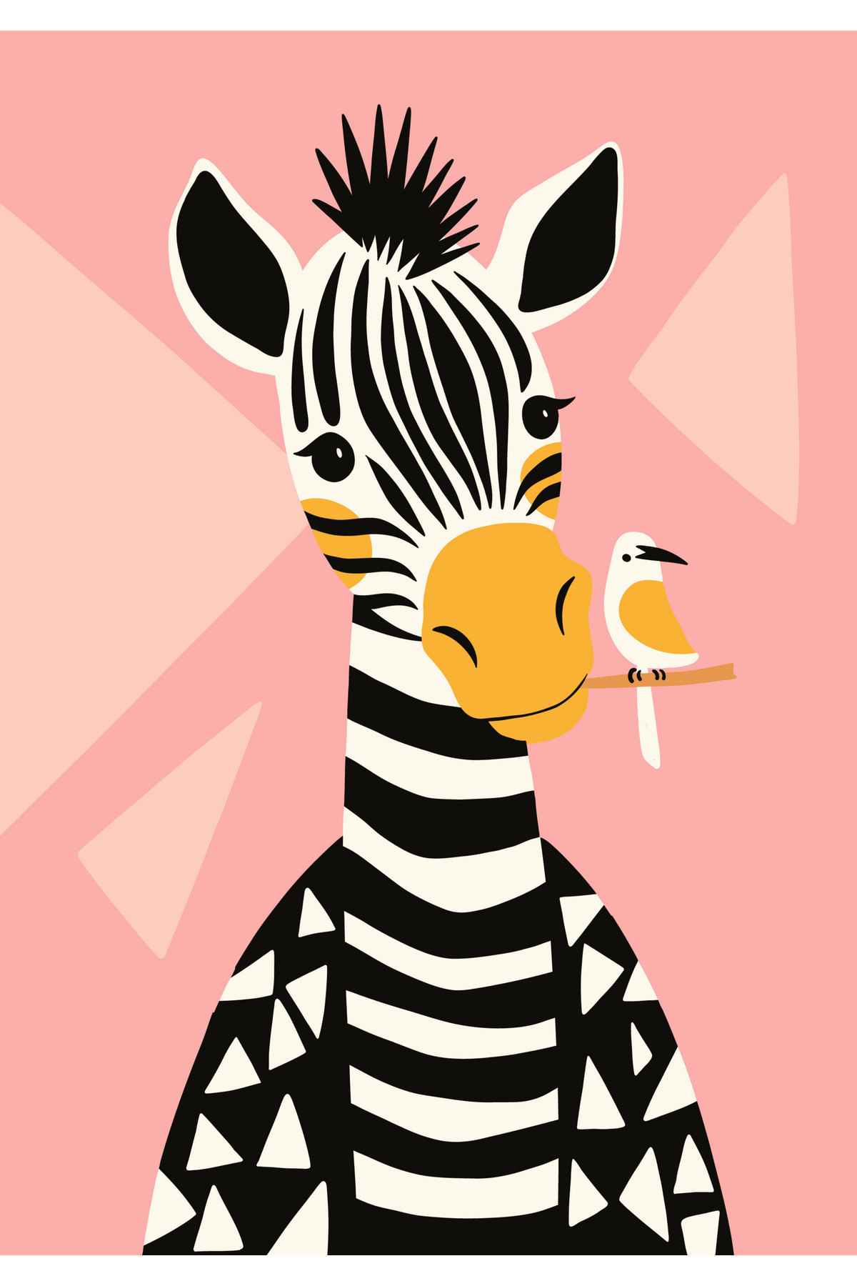 1_org_zoom-134.jpg Pembe Zeminli Sevimli Zebra ve Kuş İllüstrasyonu Kanvas Tablo - Görsel 1